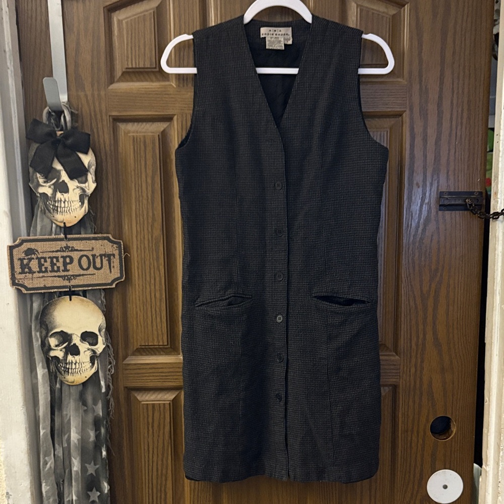 Vintage Eddie Bauer Wool Black Button-Down Midi Dress
